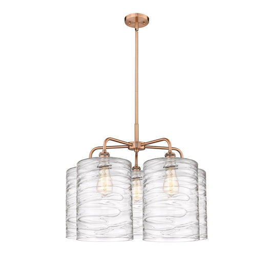 Innovations Cobbleskill 28in 5-Light Chandelier | Industrial Antique Copper Steel and Deco Swirl Glass | Dining Room & Living | Model 516-5CR-AC-G1113-L