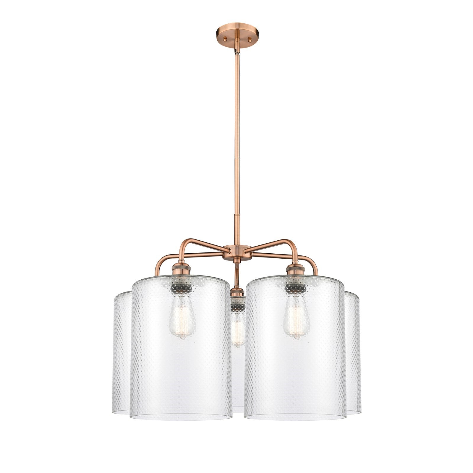 Innovations Cobbleskill 28in 5-Light Chandelier | Industrial Antique Copper Steel and Clear Glass | Living Room & Dining Room | Model 516-5CR-AC-G112-L
