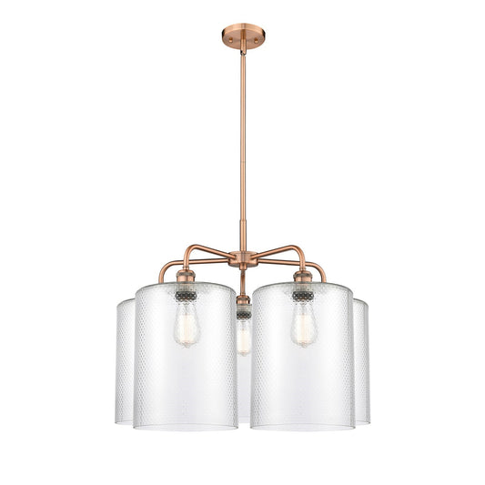 Innovations Cobbleskill 28in 5-Light Chandelier | Industrial Antique Copper Steel and Clear Glass | Living Room & Dining Room | Model 516-5CR-AC-G112-L