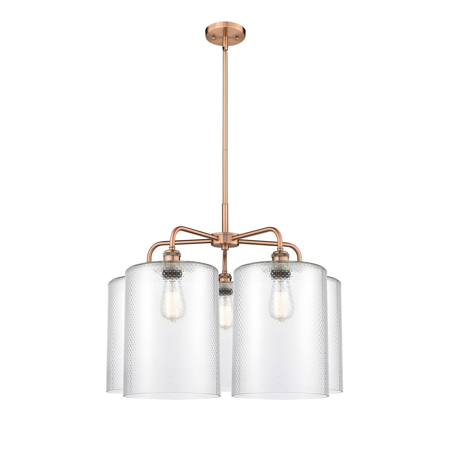 Innovations Cobbleskill 28in 5-Light Chandelier | Industrial Antique Copper Steel and Clear Glass | Living Room & Dining Room | Model 516-5CR-AC-G112-L