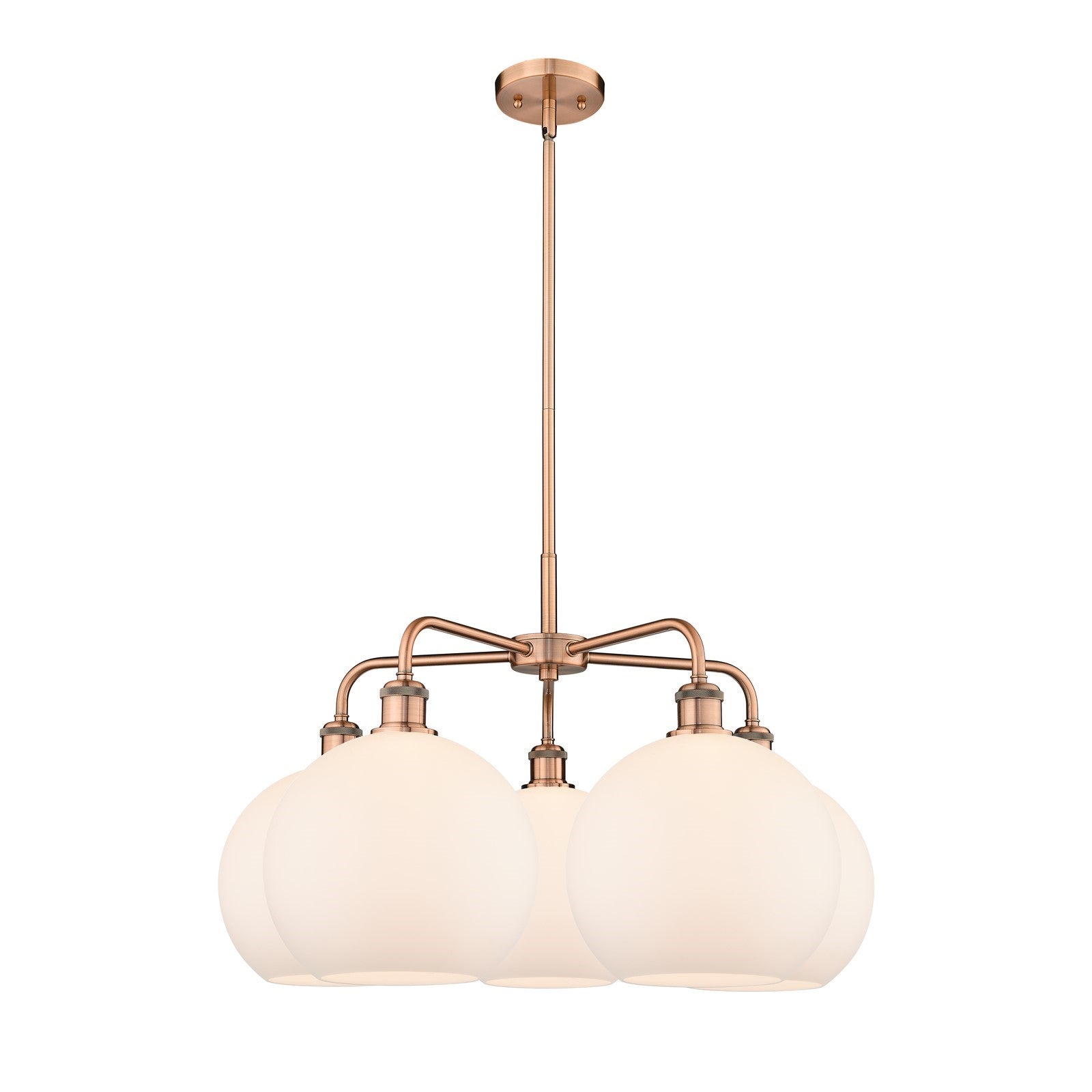 Innovations Athens 28in 5-Light Chandelier | Industrial Antique Copper and Matte White Glass | Dining Room & Living Room | 28 x | Model 516-5CR-AC-G121-10