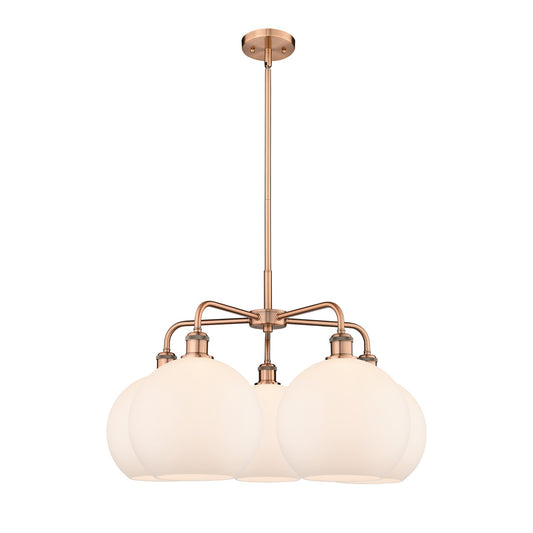 Innovations Athens 28in 5-Light Chandelier | Industrial Antique Copper and Matte White Glass | Dining Room & Living Room | 28 x | Model 516-5CR-AC-G121-10