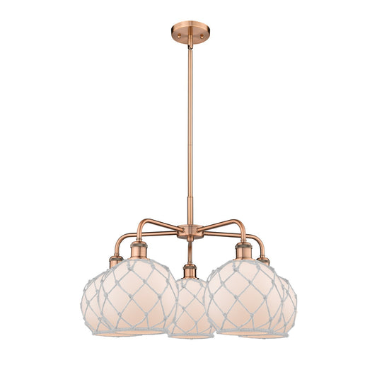 Innovations Farmhouse Rope 27in 5-Light Chandelier | Industrial Antique Copper and White Frosted Glass with Rope | Dining Room | Model 516-5CR-AC-G121-8RW