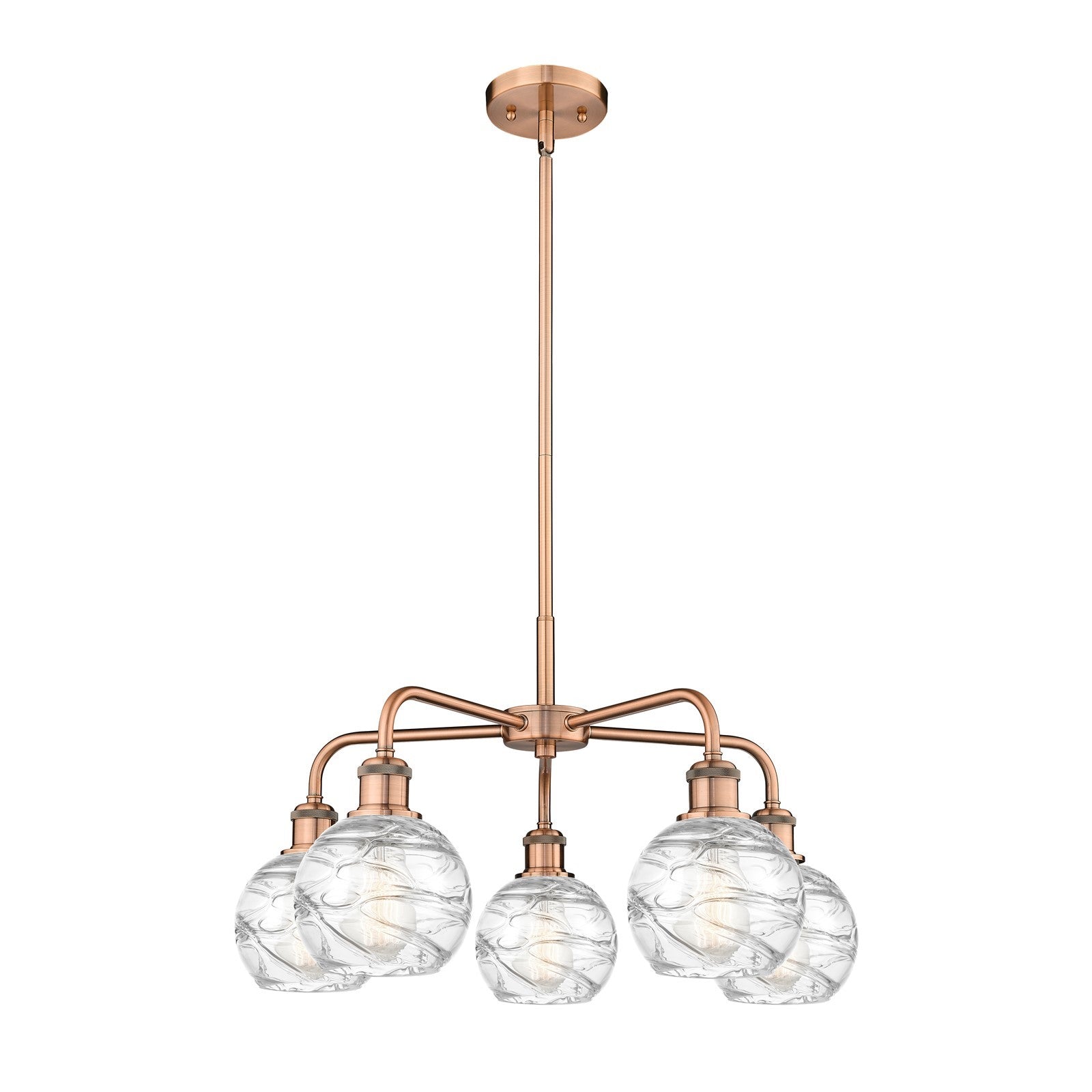 Innovations Athens Deco Swirl 24in 5-Light Chandelier | Industrial Antique Copper Steel and Clear Glass | Dining Room & | Model 516-5CR-AC-G1213-6CL