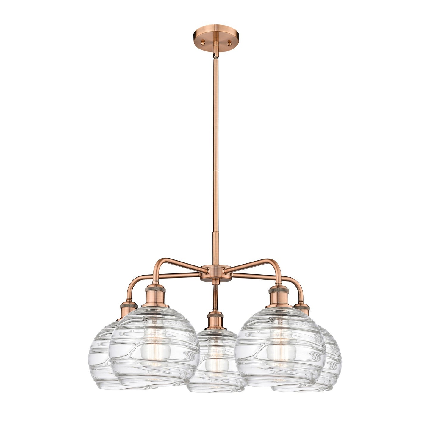 Innovations Athens Deco Swirl 27in 5-Light Chandelier | Industrial Antique Copper Steel and Clear Deco Swirl Glass | Dining | Model 516-5CR-AC-G1213-8CL