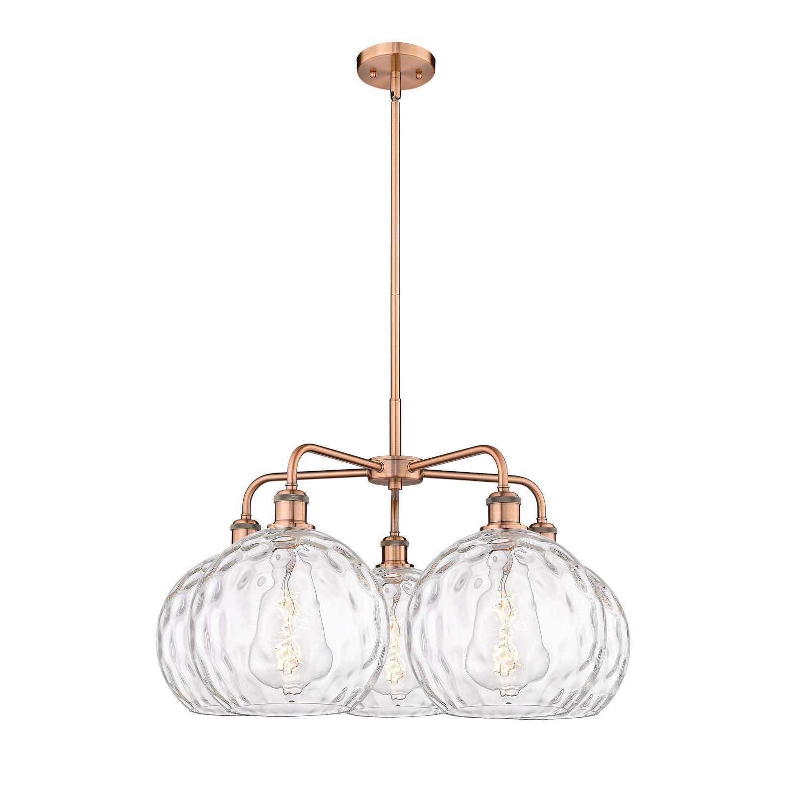 Innovations Athens Water Glass 28in 5-Light Chandelier | Industrial Antique Copper and Clear Water Glass | Damp Rated Dining | Model 516-5CR-AC-G1215-10
