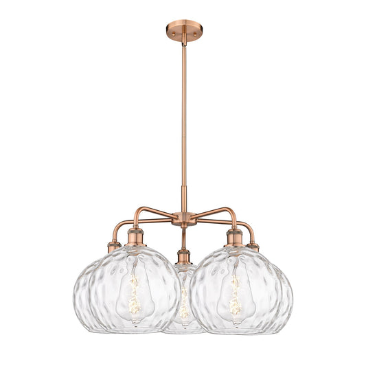 Innovations Athens Water Glass 28in 5-Light Chandelier | Industrial Antique Copper and Clear Water Glass | Damp Rated Dining | Model 516-5CR-AC-G1215-10