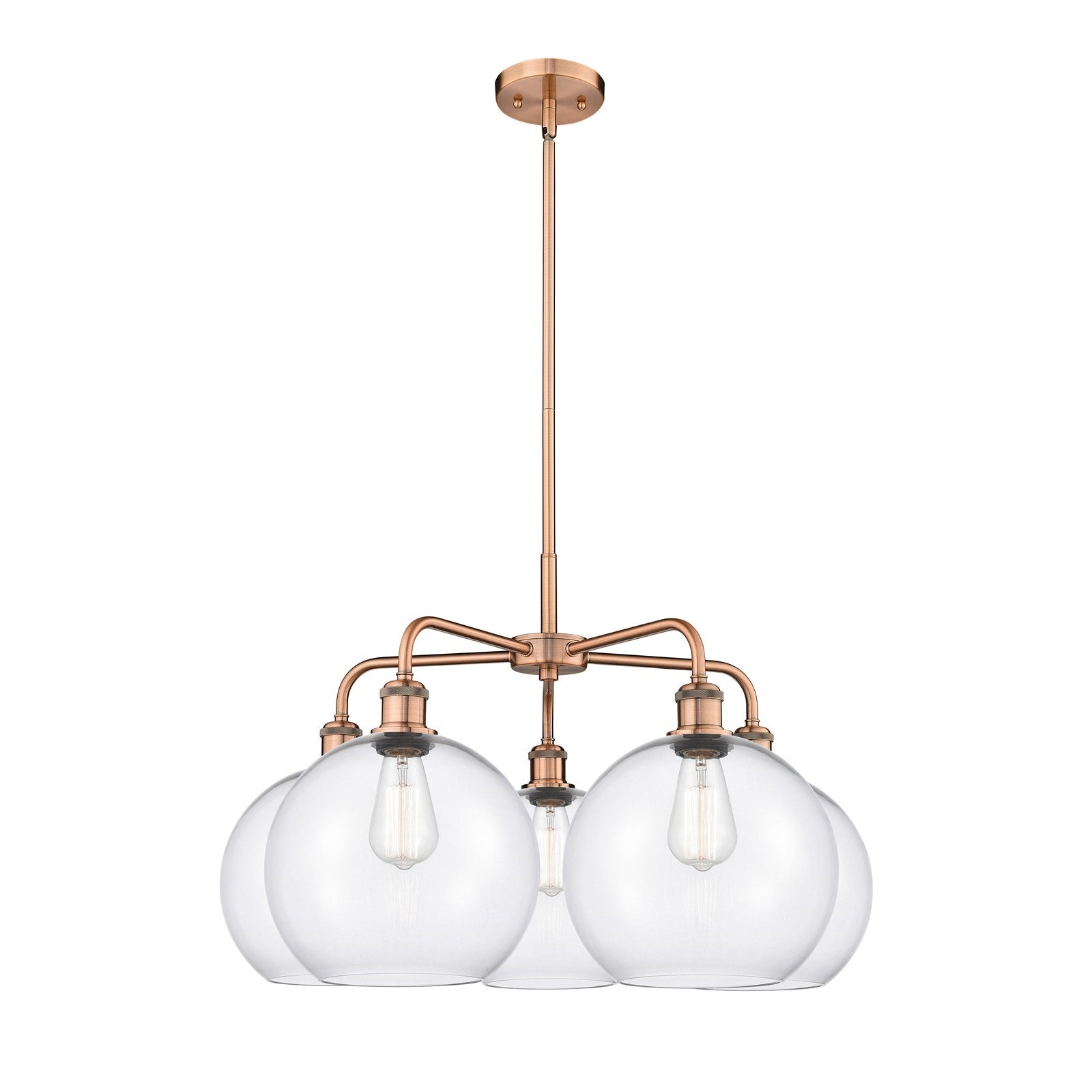 Innovations Athens 28in 5-Light Chandelier | Industrial Antique Copper Steel and Clear Glass | Kitchen Island & Dining Room | Model 516-5CR-AC-G122-10