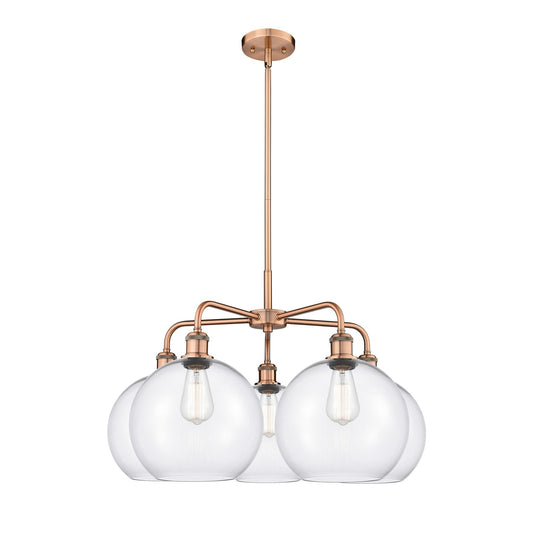 Innovations Athens 28in 5-Light Chandelier | Industrial Antique Copper Steel and Clear Glass | Kitchen Island & Dining Room | Model 516-5CR-AC-G122-10