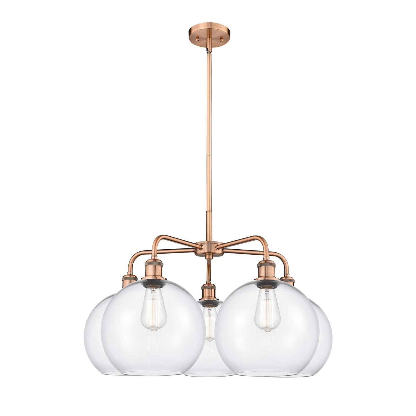 Innovations Athens 28in 5-Light Chandelier | Industrial Antique Copper Steel and Clear Glass | Kitchen Island & Dining Room | Model 516-5CR-AC-G122-10