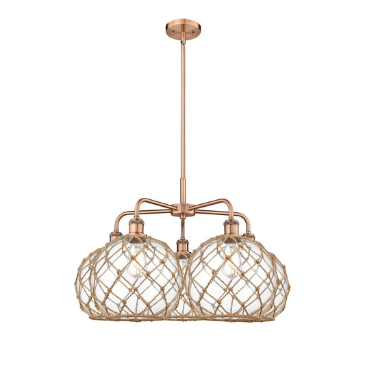Innovations Farmhouse Rope 29in 5-Light Chandelier | Industrial Antique Copper and Clear Glass | Kitchen Island & Dining Room | Model 516-5CR-AC-G122-10RB