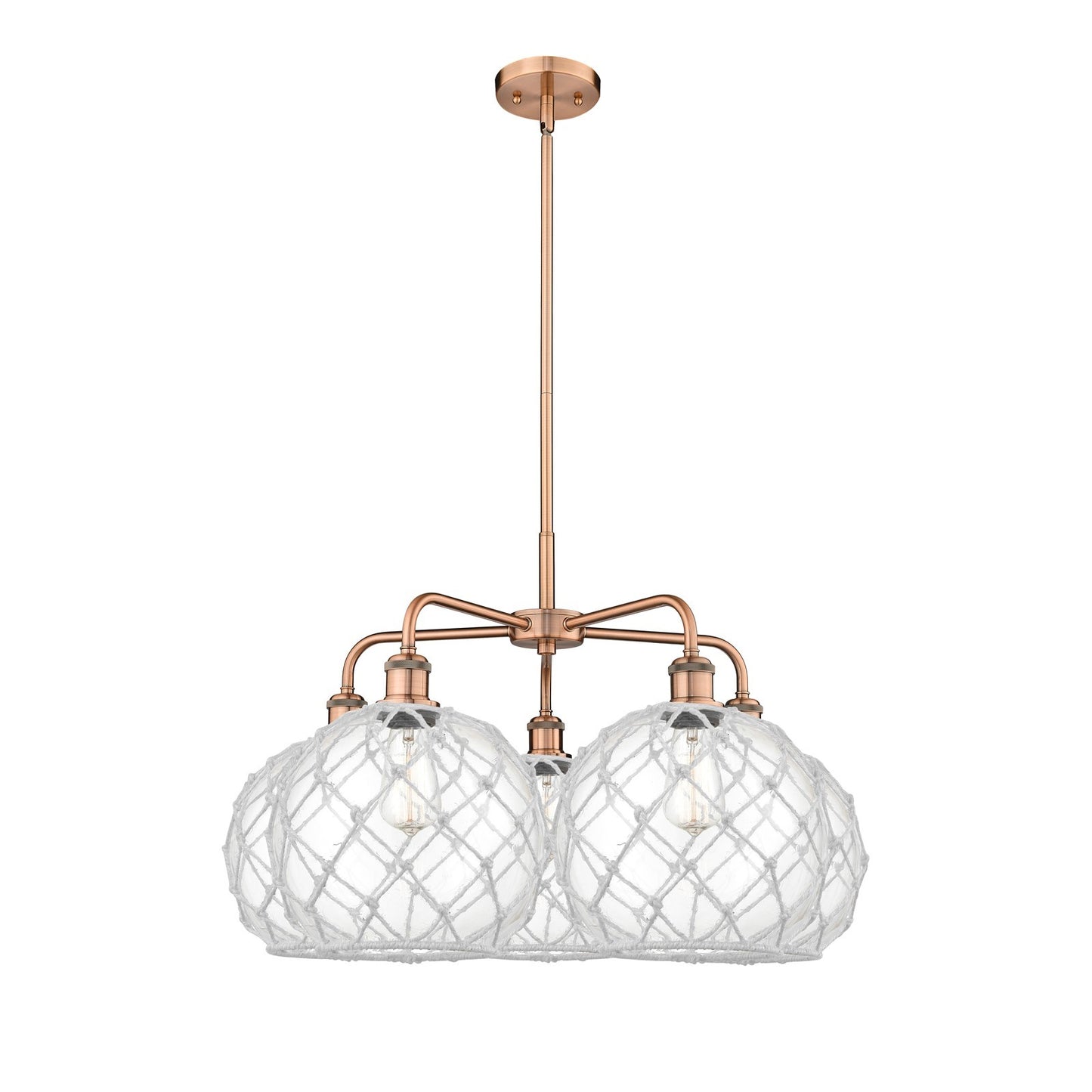 Innovations Farmhouse Rope 29in 5-Light Chandelier | Industrial Antique Copper and Clear Glass with White Rope | Kitchen | Model 516-5CR-AC-G122-10RW