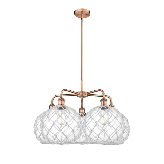 Innovations Farmhouse Rope 29in 5-Light Chandelier | Industrial Antique Copper and Clear Glass with White Rope | Kitchen | Model 516-5CR-AC-G122-10RW