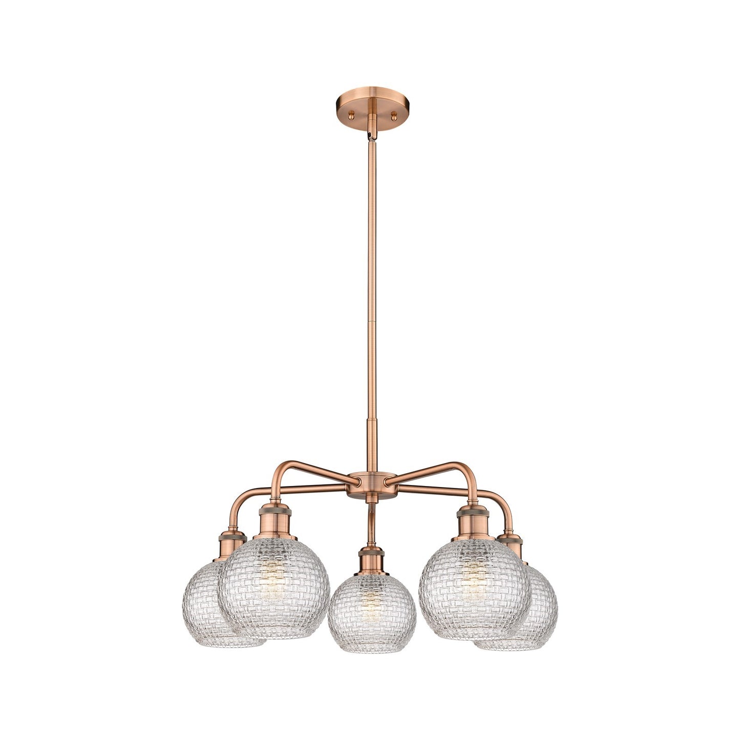 Innovations Athens 24in 5-Light Chandelier | Modern Farmhouse Antique Copper and Clear Basket Weave Glass | Dining Room & | Model 516-5CR-AC-G122C-6CL