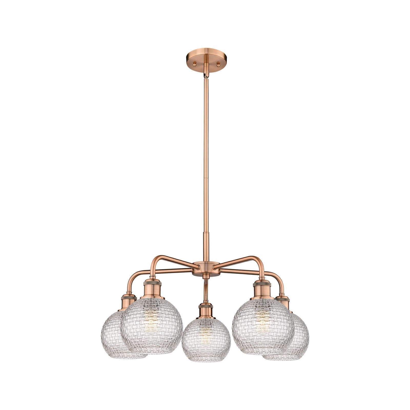Innovations Athens 24in 5-Light Chandelier | Modern Farmhouse Antique Copper and Clear Basket Weave Glass | Dining Room & | Model 516-5CR-AC-G122C-6CL