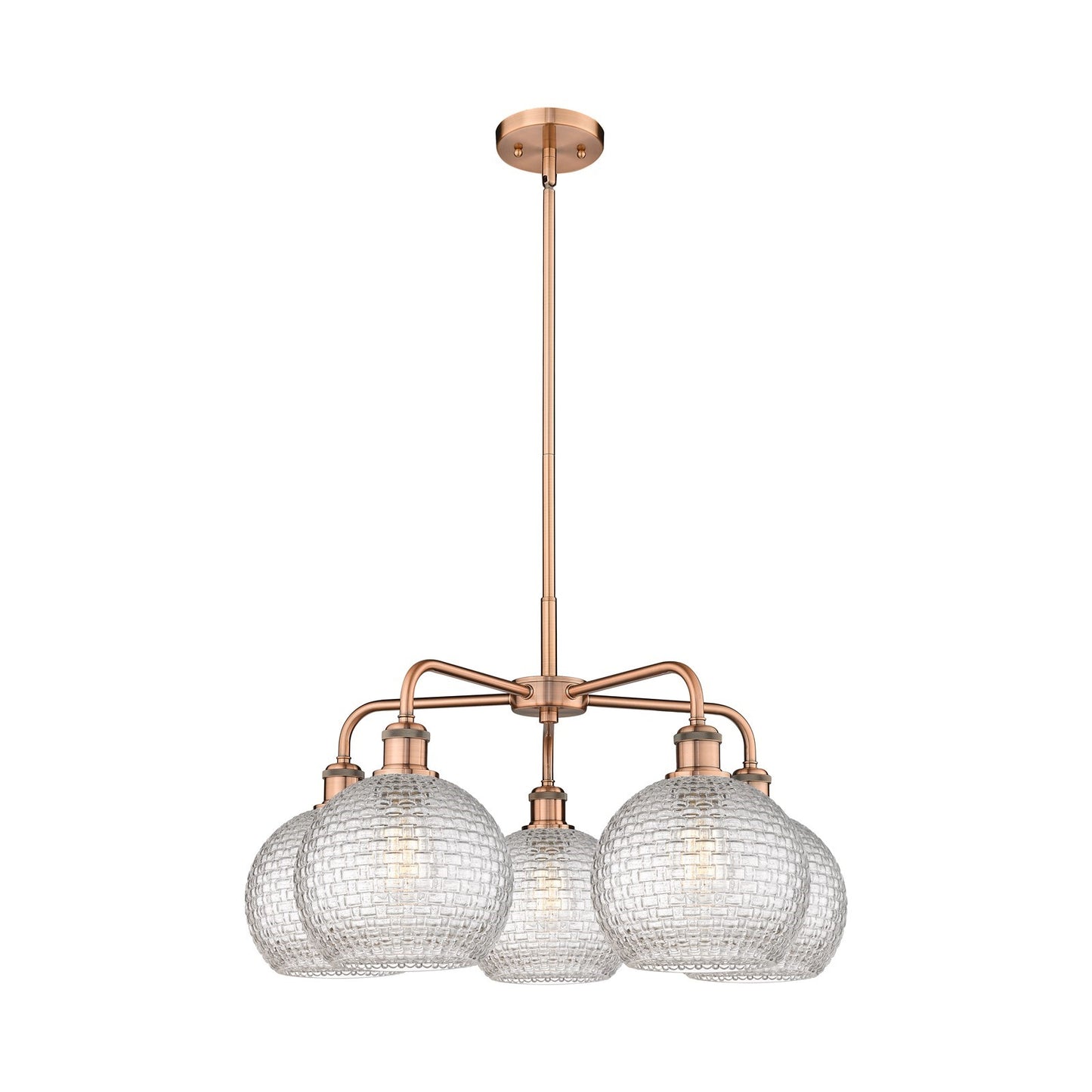 Innovations Athens 26in 5-Light Chandelier | Modern Farmhouse Antique Copper Steel and Clear Basket Weave Glass | Dining Room | Model 516-5CR-AC-G122C-8CL