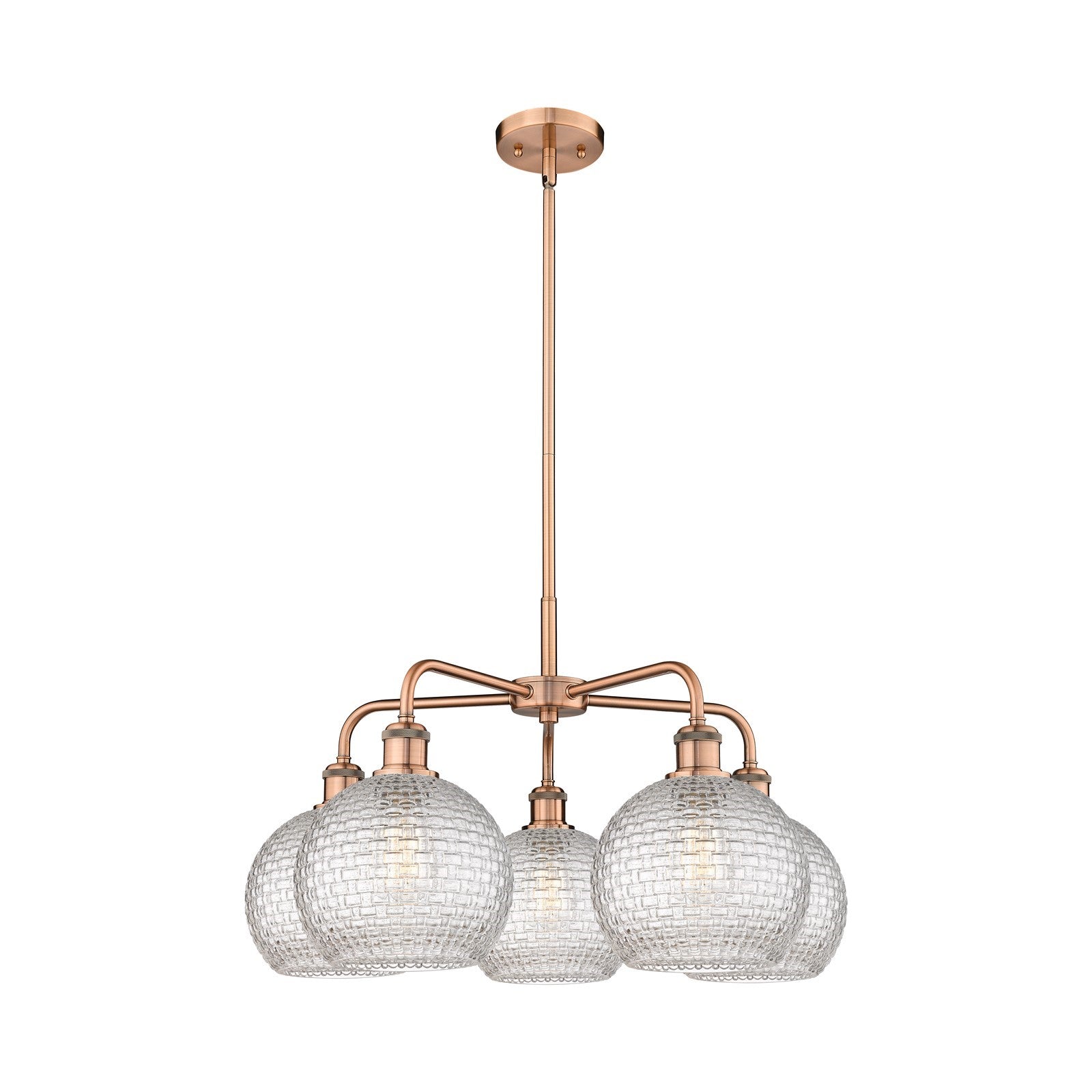 Innovations Athens 26in 5-Light Chandelier | Modern Farmhouse Antique Copper Steel and Clear Basket Weave Glass | Dining Room | Model 516-5CR-AC-G122C-8CL