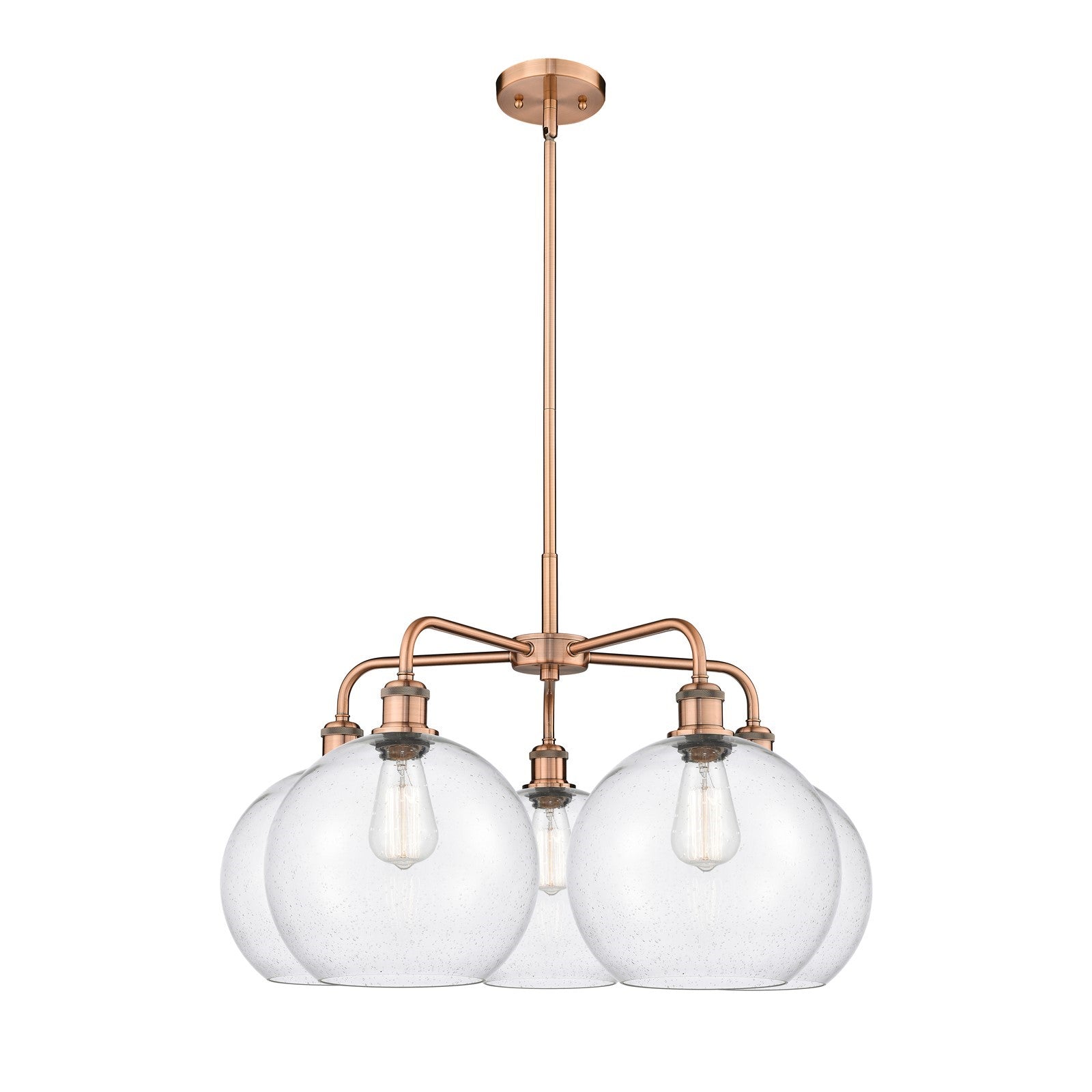 Innovations Athens 28in 5-Light Chandelier | Industrial Antique Copper Steel and Seedy Glass | Dining Room & Living Room | 28 x | Model 516-5CR-AC-G124-10