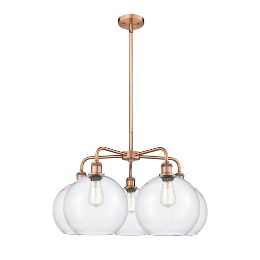 Innovations Athens 28in 5-Light Chandelier | Industrial Antique Copper Steel and Seedy Glass | Dining Room & Living Room | 28 x | Model 516-5CR-AC-G124-10
