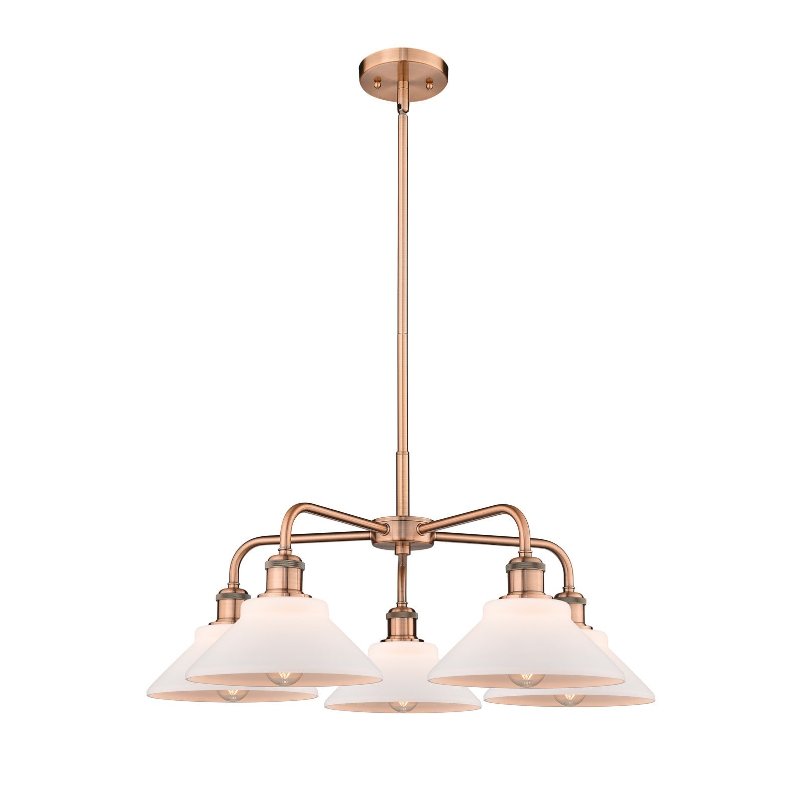 Innovations Orwell 26in 5-Light Chandelier | Industrial Antique Copper Steel and Matte White Glass | Dining Room & Living Room | Model 516-5CR-AC-G131