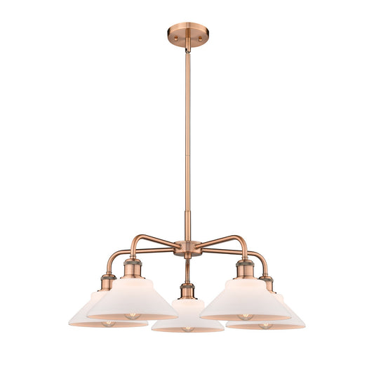 Innovations Orwell 26in 5-Light Chandelier | Industrial Antique Copper Steel and Matte White Glass | Dining Room & Living Room | Model 516-5CR-AC-G131
