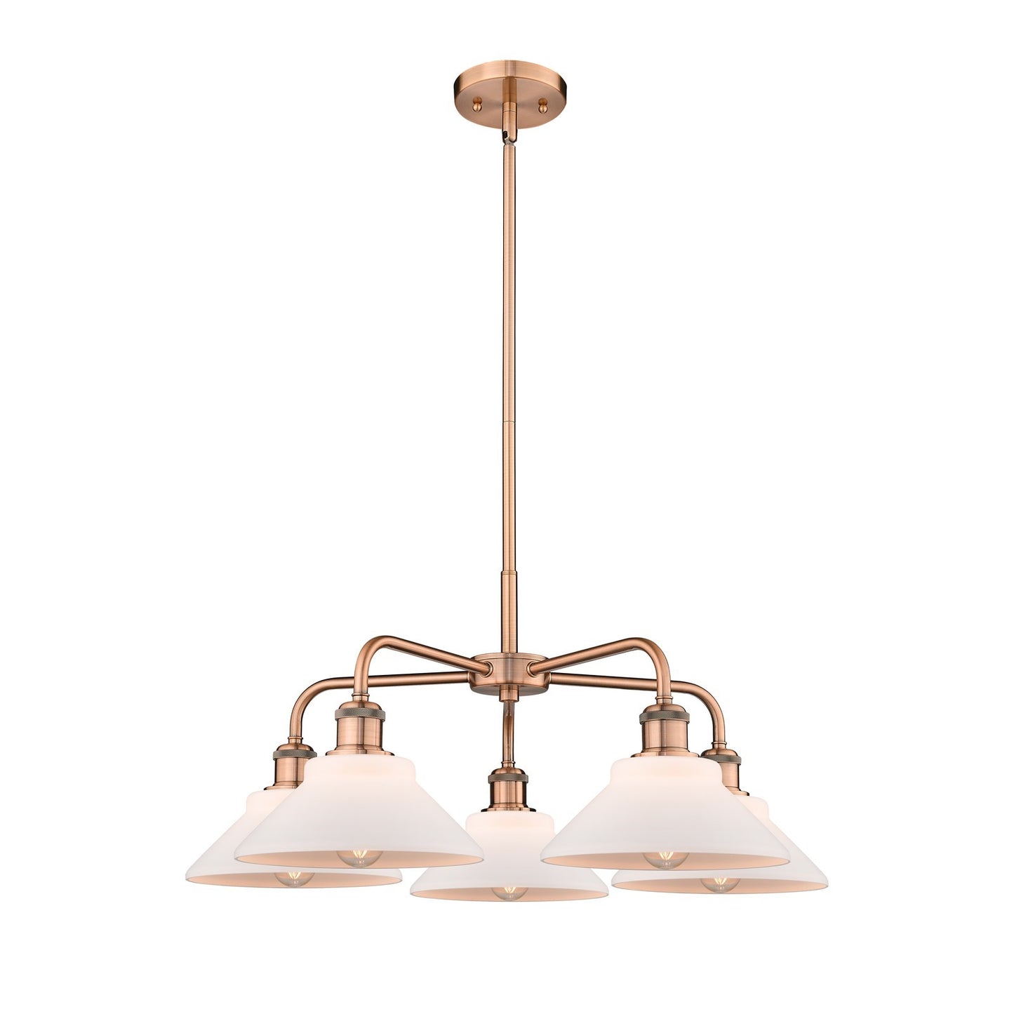 Innovations Orwell 26in 5-Light Chandelier | Industrial Antique Copper Steel and Matte White Glass | Dining Room & Living Room | Model 516-5CR-AC-G131