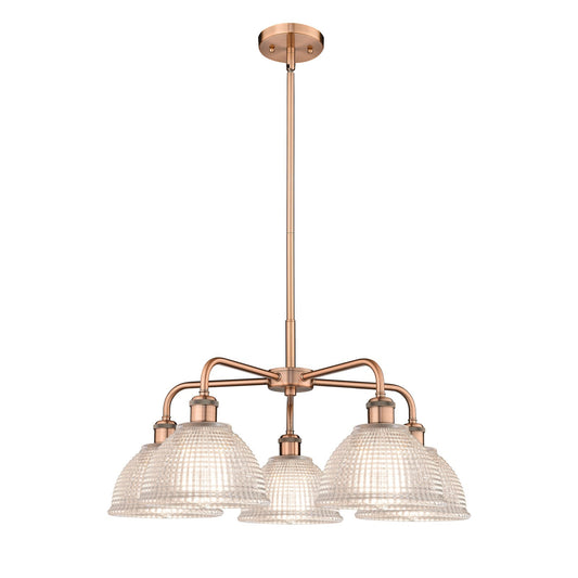 Innovations Arietta 26in 5-Light Chandelier | Industrial Antique Copper Steel and Clear Glass | Dining Room & Living Room | 26 x | Model 516-5CR-AC-G422