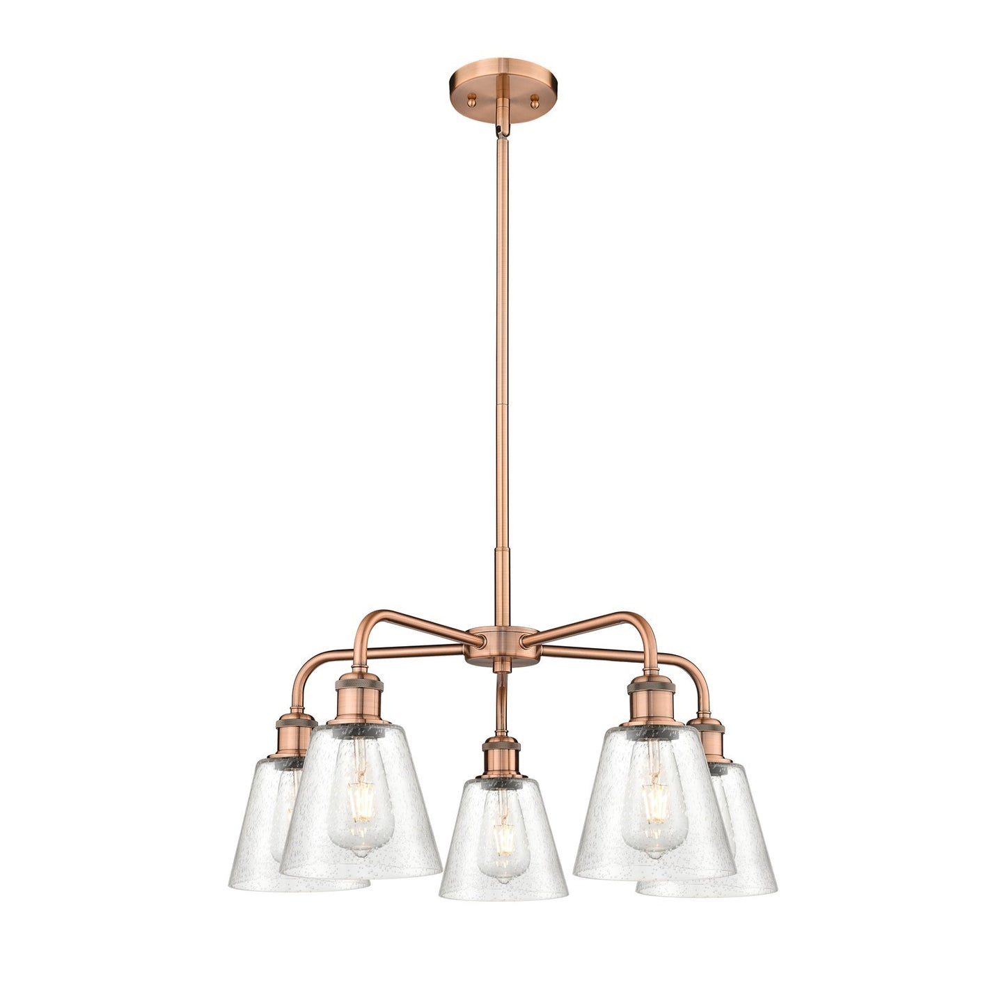 Innovations Caton 24.5in 5-Light Chandelier | Industrial Antique Copper Steel and Frosted Glass | Dining Room & Kitchen Island | Model 516-5CR-AC-G454