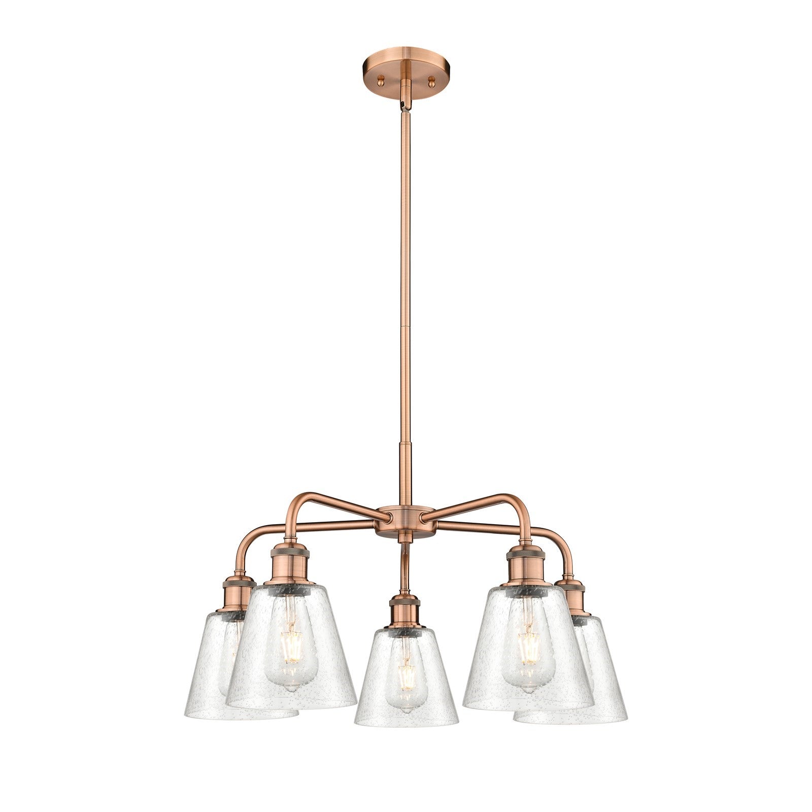 Innovations Caton 24.5in 5-Light Chandelier | Industrial Antique Copper Steel and Frosted Glass | Dining Room & Kitchen Island | Model 516-5CR-AC-G454