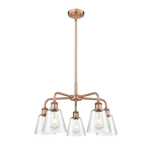 Innovations Caton 24.5in 5-Light Chandelier | Industrial Antique Copper Steel and Frosted Glass | Dining Room & Kitchen Island | Model 516-5CR-AC-G454