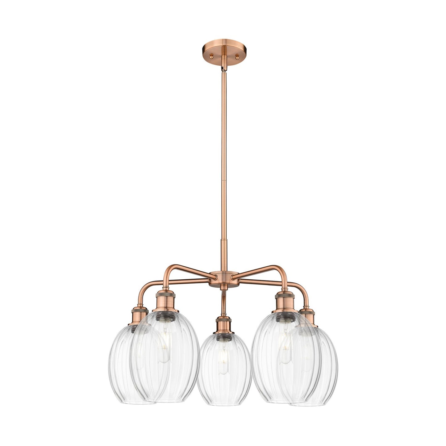 Innovations Preston Bulb 25in 5-Light Chandelier | Industrial Antique Copper and Clear Glass | Dining Room & Living Room | Model 516-5CR-AC-G459-6CL