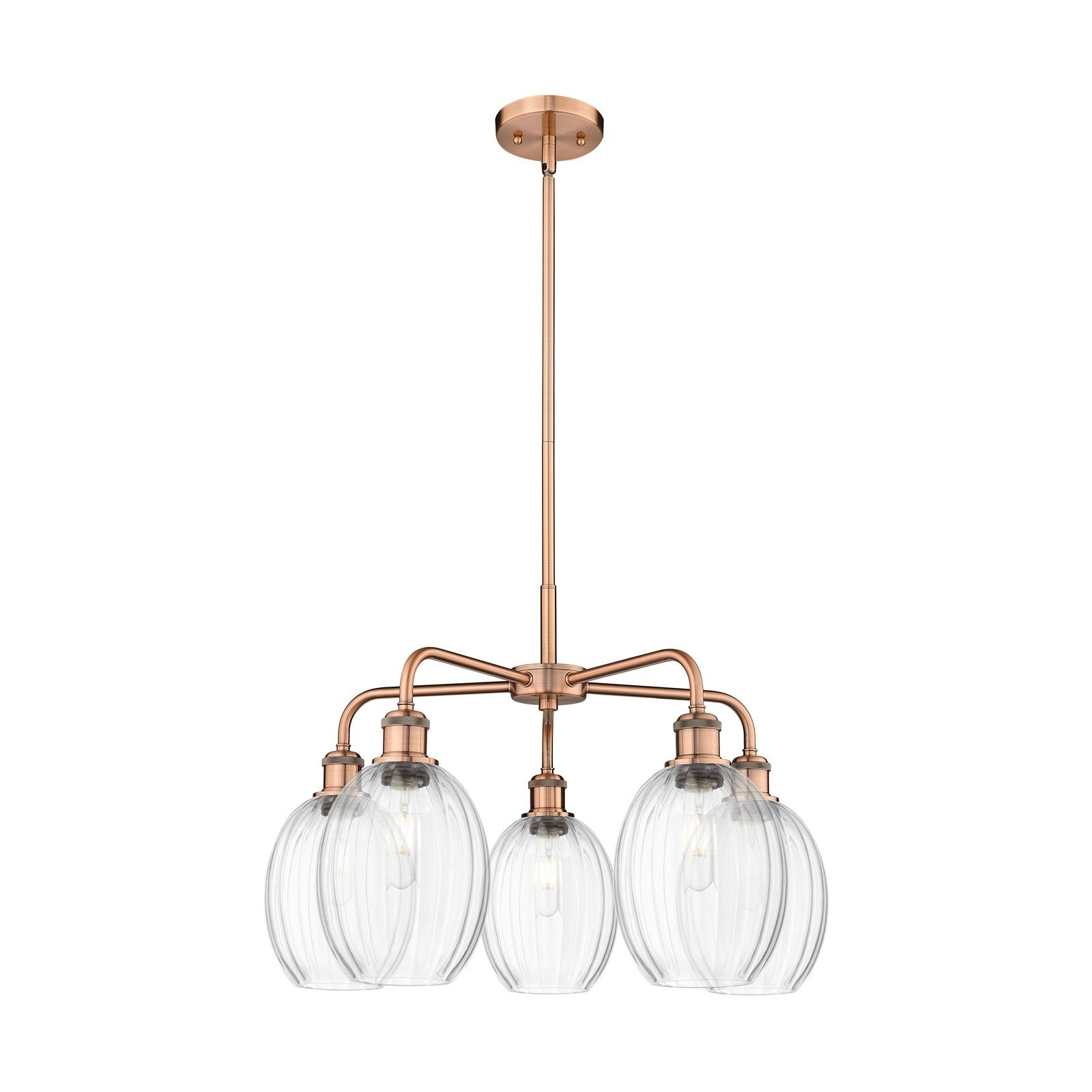Innovations Preston Bulb 25in 5-Light Chandelier | Industrial Antique Copper and Clear Glass | Dining Room & Living Room | Model 516-5CR-AC-G459-6CL