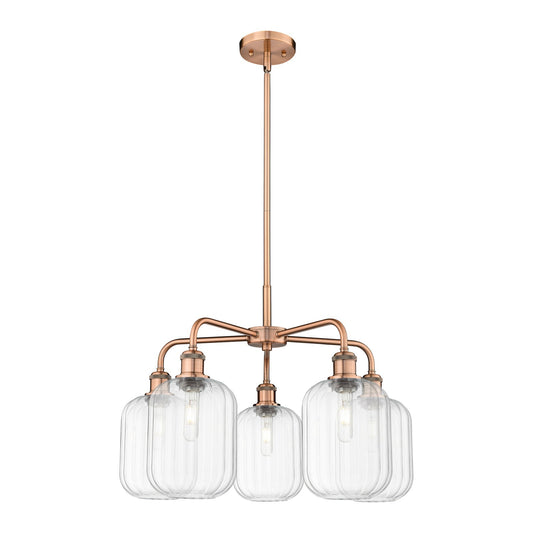 Innovations Preston Cylinder 25in 5-Light Chandelier | Industrial Antique Copper Steel and Clear Glass | Dining Room & Living | Model 516-5CR-AC-G460-7CL