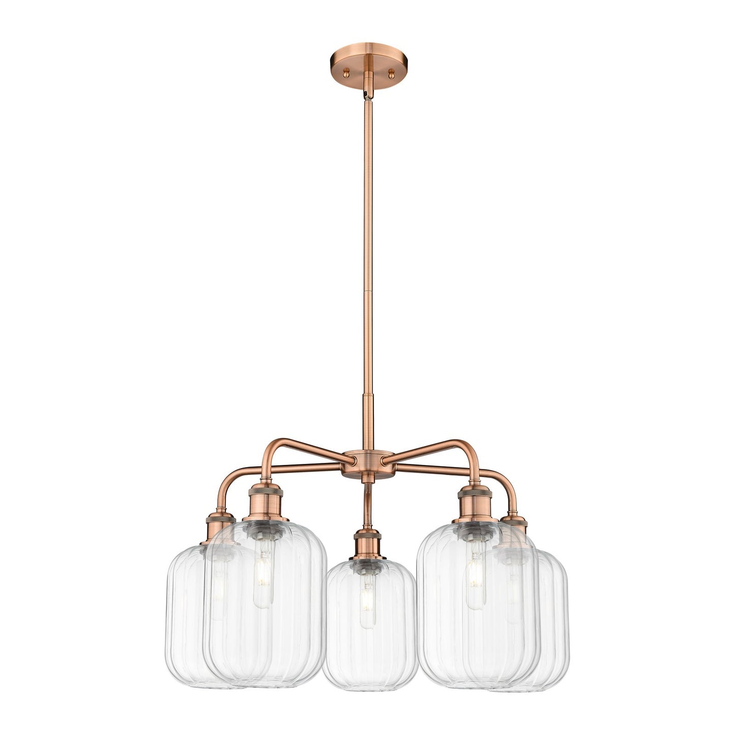 Innovations Preston Cylinder 25in 5-Light Chandelier | Industrial Antique Copper Steel and Clear Glass | Dining Room & Living | Model 516-5CR-AC-G460-7CL
