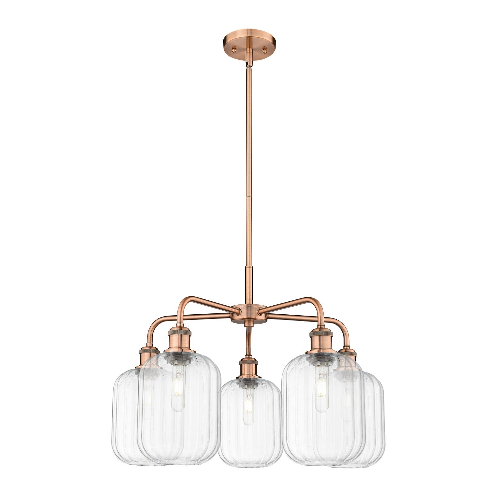 Innovations Preston Cylinder 25in 5-Light Chandelier | Industrial Antique Copper Steel and Clear Glass | Dining Room & Living | Model 516-5CR-AC-G460-7CL