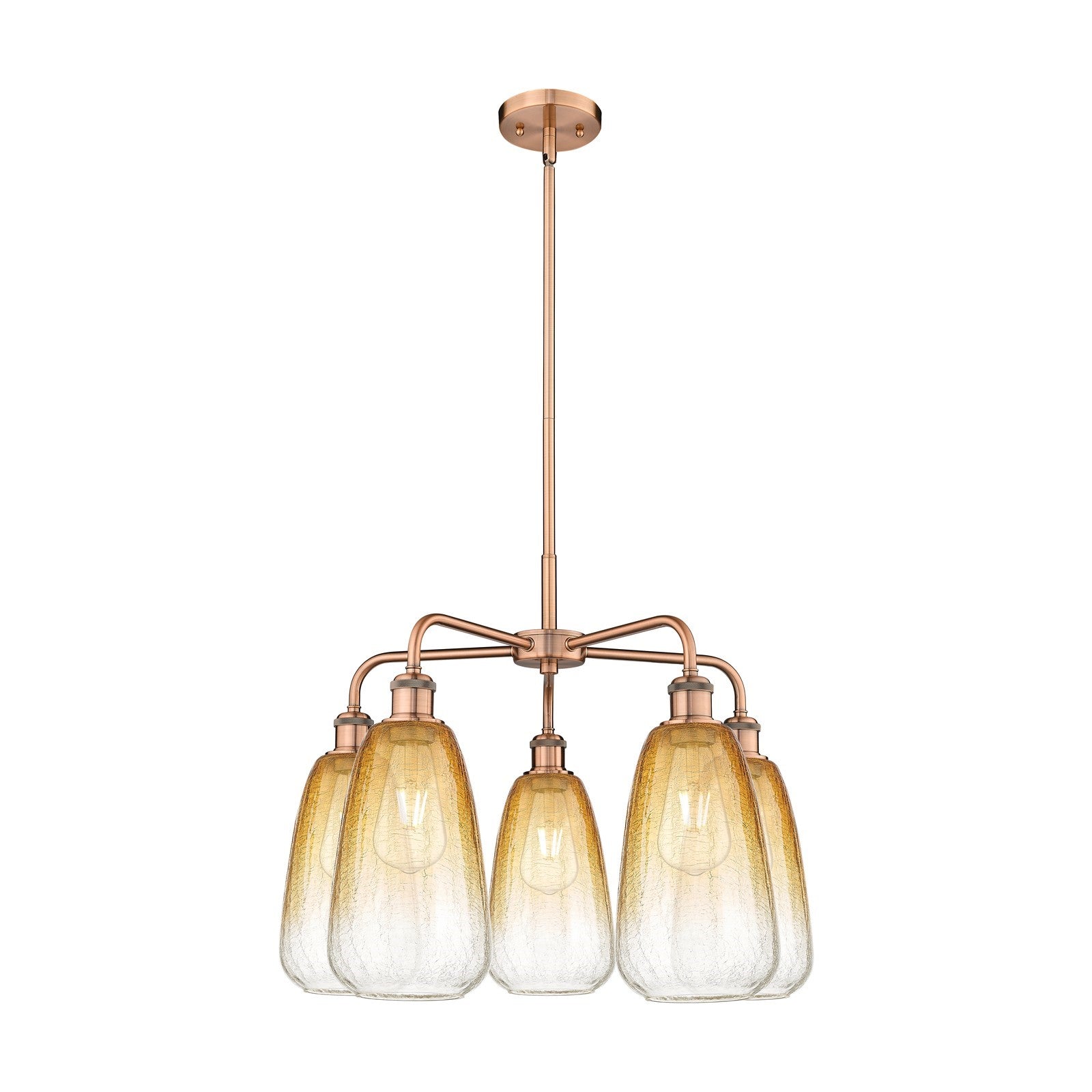 Innovations Brookhaven Almond 25in 5-Light Chandelier | Industrial Antique Copper and Amber Glass | Dining Room & Kitchen | Model 516-5CR-AC-G480-6AM