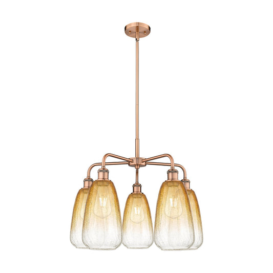 Innovations Brookhaven Almond 25in 5-Light Chandelier | Industrial Antique Copper and Amber Glass | Dining Room & Kitchen | Model 516-5CR-AC-G480-6AM