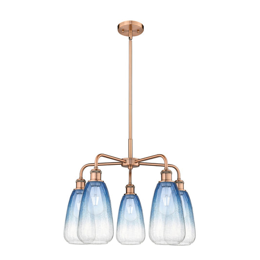 Innovations Brookhaven Almond 25in 5-Light Chandelier | Industrial Antique Copper Steel and Sapphire Blue Glass | Kitchen | Model 516-5CR-AC-G480-6SB