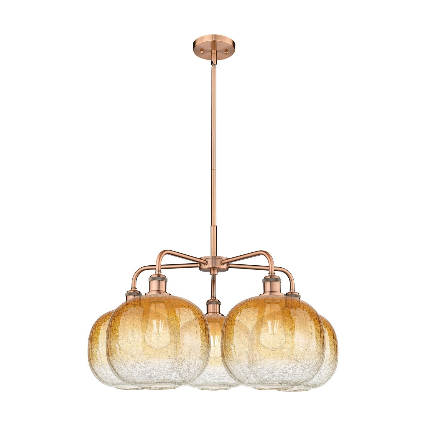 Innovations Brookhaven Sphere 29in 5-Light Chandelier | Industrial Antique Copper Steel and Amber Glass | Dining Room & | Model 516-5CR-AC-G481-10AM