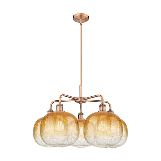 Innovations Brookhaven Sphere 29in 5-Light Chandelier | Industrial Antique Copper Steel and Amber Glass | Dining Room & | Model 516-5CR-AC-G481-10AM