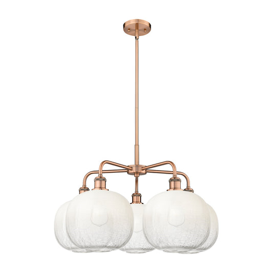 Innovations Brookhaven Sphere 29in 5-Light Chandelier | Industrial Antique Copper Steel and Opal Glass | Dining Room & Living | Model 516-5CR-AC-G481-10OP