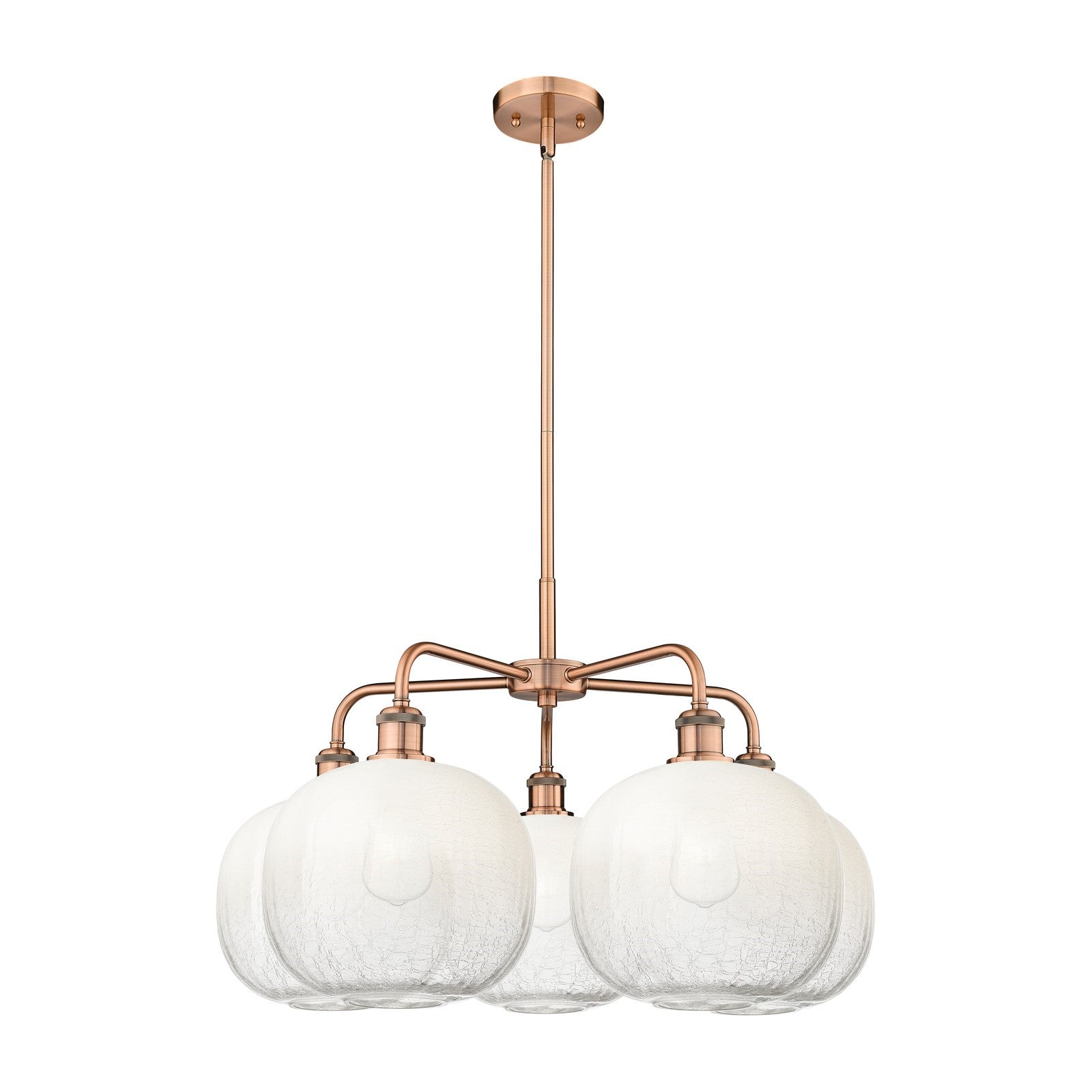 Innovations Brookhaven Sphere 29in 5-Light Chandelier | Industrial Antique Copper Steel and Opal Glass | Dining Room & Living | Model 516-5CR-AC-G481-10OP