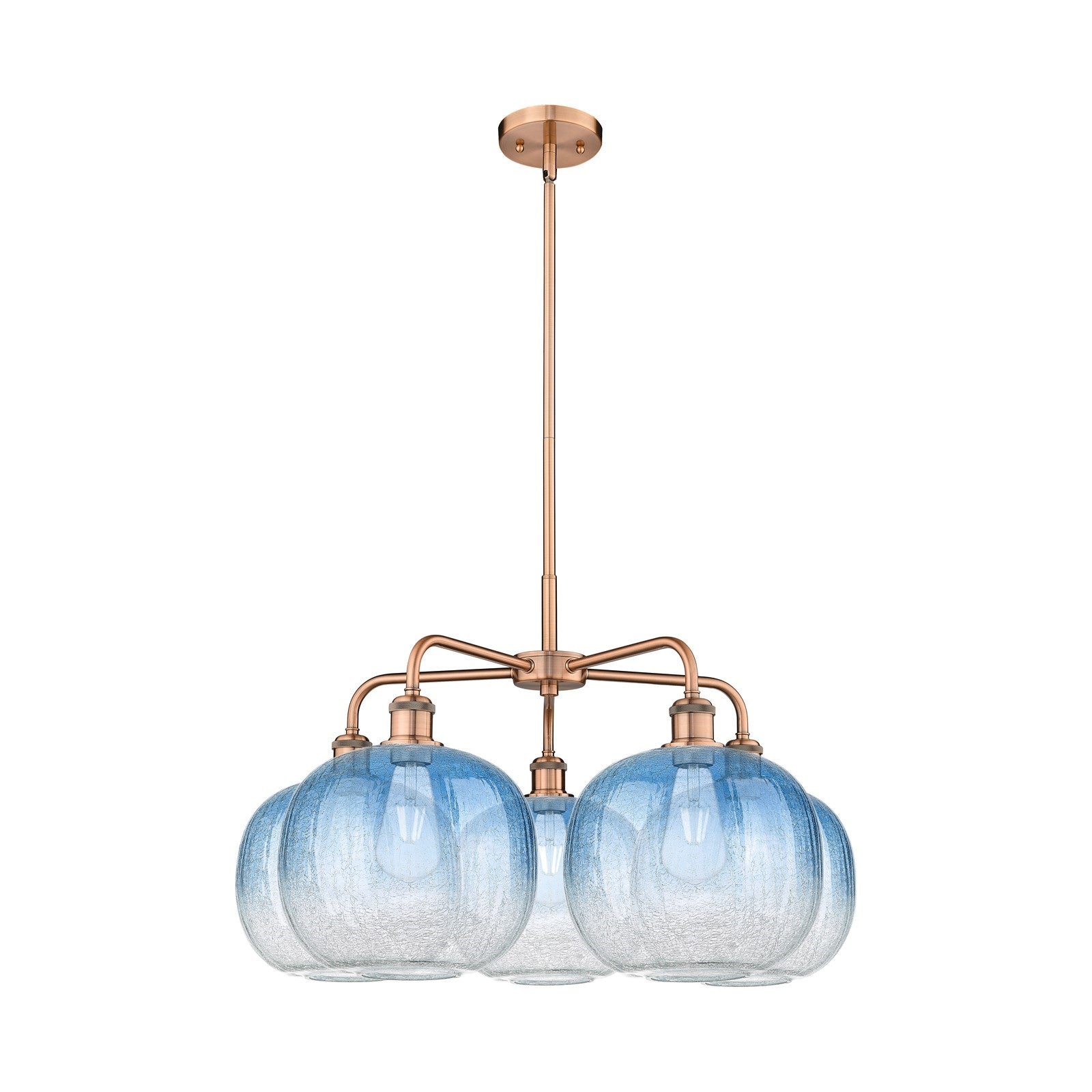 Innovations Brookhaven Sphere 29in 5-Light Chandelier | Industrial Antique Copper and Sapphire Blue Glass | Kitchen Island & | Model 516-5CR-AC-G481-10SB