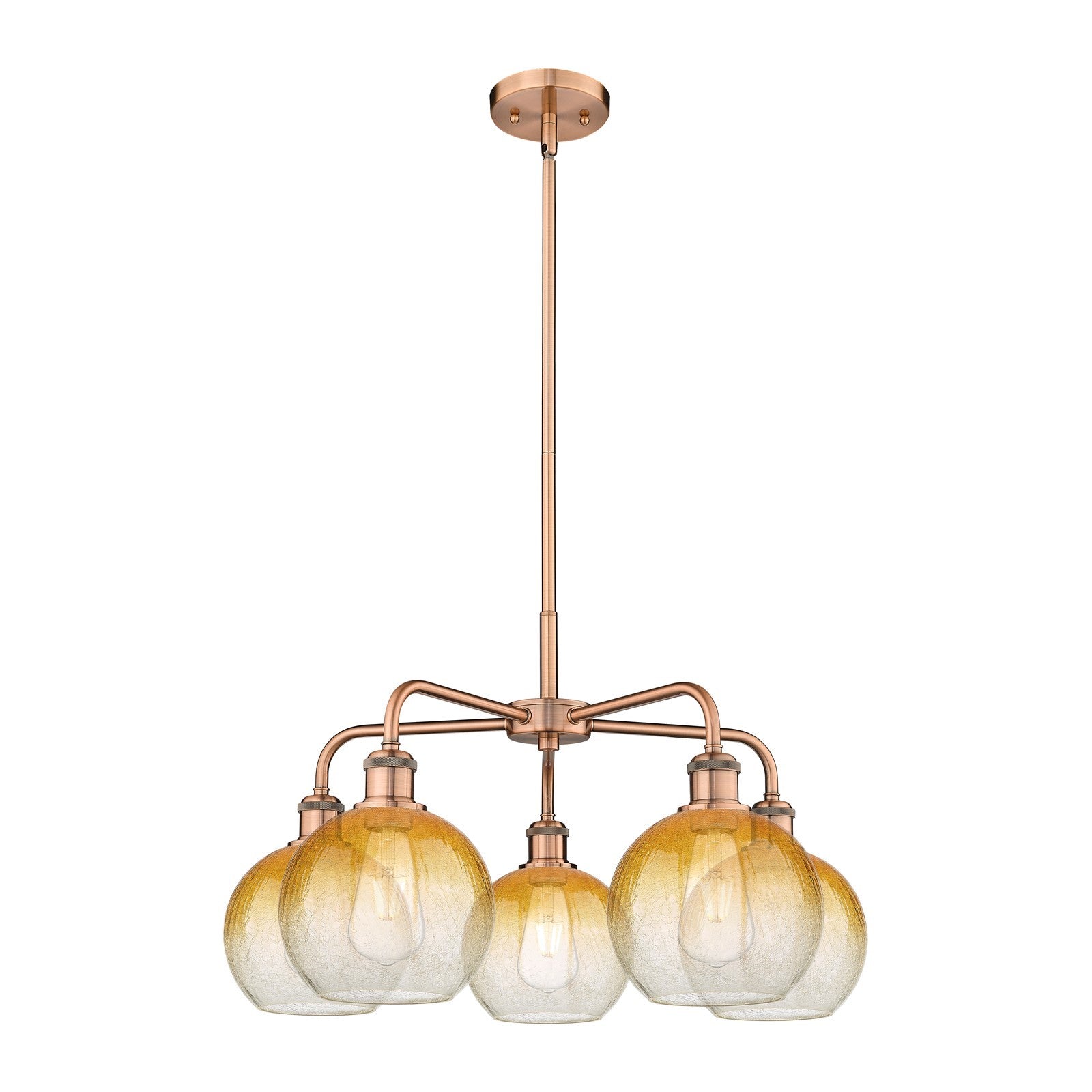 Innovations Brookhaven Globe 26in 5-Light Chandelier | Industrial Antique Copper Steel and Amber Glass | Dining Room & Living | Model 516-5CR-AC-G483-8AM
