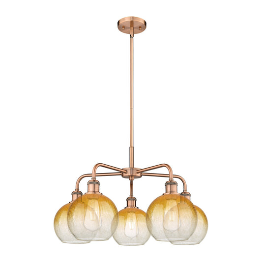 Innovations Brookhaven Globe 26in 5-Light Chandelier | Industrial Antique Copper Steel and Amber Glass | Dining Room & Living | Model 516-5CR-AC-G483-8AM