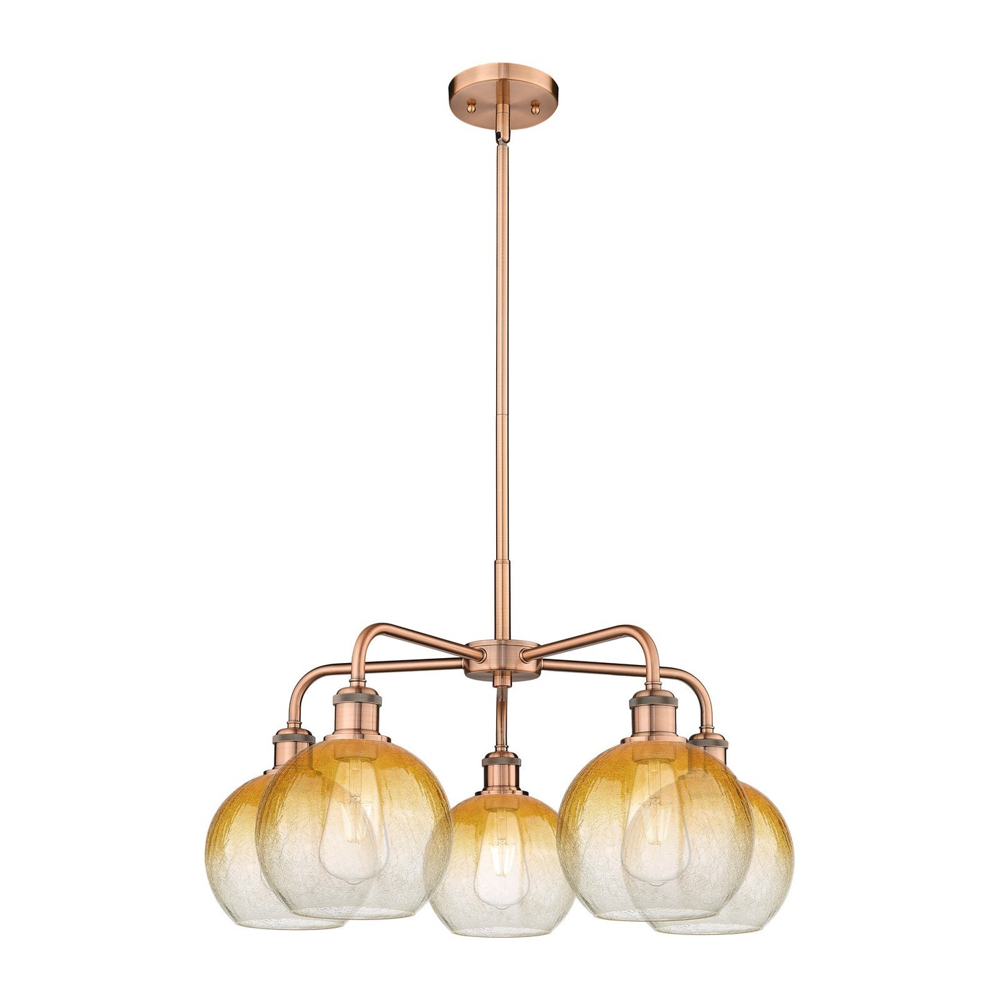 Innovations Brookhaven Globe 26in 5-Light Chandelier | Industrial Antique Copper Steel and Amber Glass | Dining Room & Living | Model 516-5CR-AC-G483-8AM