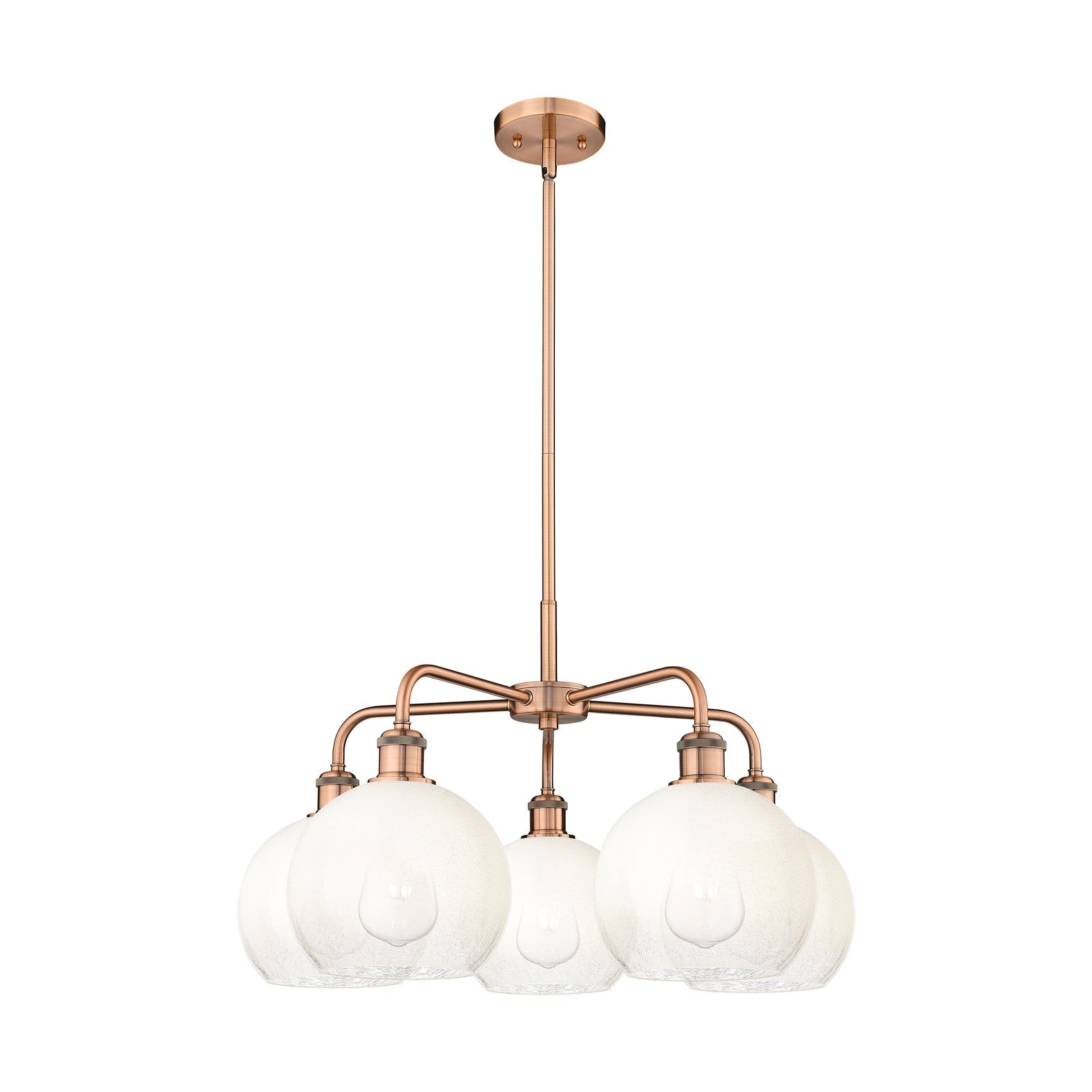 Innovations Brookhaven Globe 26in 5-Light Chandelier | Industrial Antique Copper Steel and Opal Glass | Dining Room & Living | Model 516-5CR-AC-G483-8OP