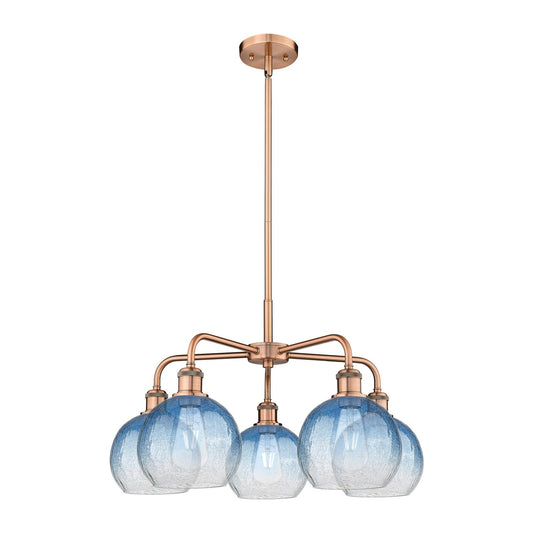 Innovations Brookhaven Globe 26in 5-Light Chandelier | Industrial Antique Copper and Sapphire Blue Glass | Dining Room & | Model 516-5CR-AC-G483-8SB