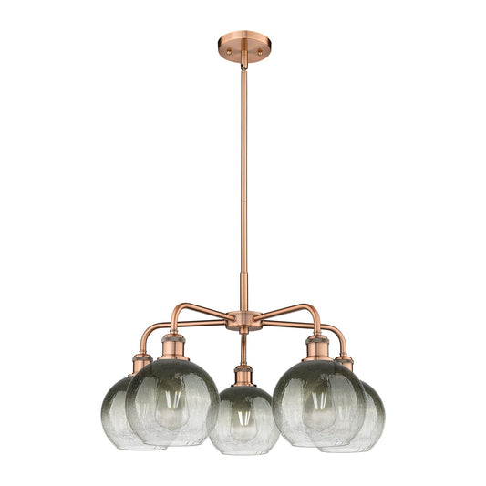 Innovations Brookhaven Globe 26in 5-Light Chandelier | Industrial Antique Copper and Slate Glass | Kitchen Island & Dining | Model 516-5CR-AC-G483-8SL