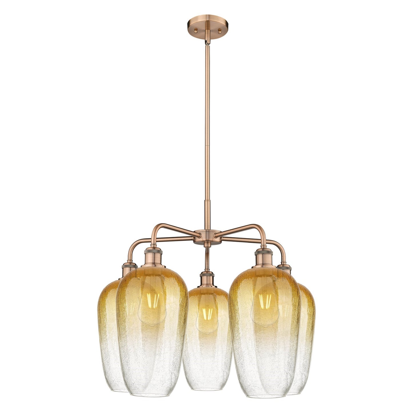 Innovations Brookhaven Flute 26in 5-Light Chandelier | Industrial Antique Copper and Amber Glass | Dining Room & Living Room | Model 516-5CR-AC-G484-7AM